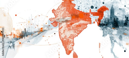 Obraz na płótnie Abstract India modern map on white background. Generative AI technology. w salonie