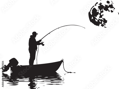 Silhouettes of Men and Dogs Fishing