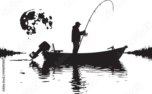 Silhouettes of Men and Dogs Fishing