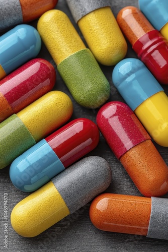 Assortment of colorful prescription pills and capsules - healthcare pills dosage pharmacy
