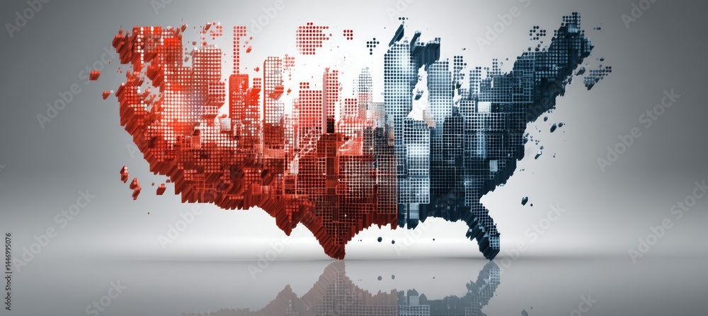 America USA map double exposure with city building. Generative AI technology.
