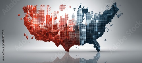 Obraz na płótnie America USA map double exposure with city building. Generative AI technology. w salonie