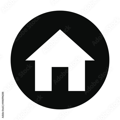 Minimalist home or building icon on black circle. Address icon vector illustration.