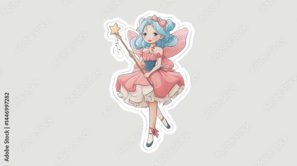 Cute Fairy Character with Blue Hair