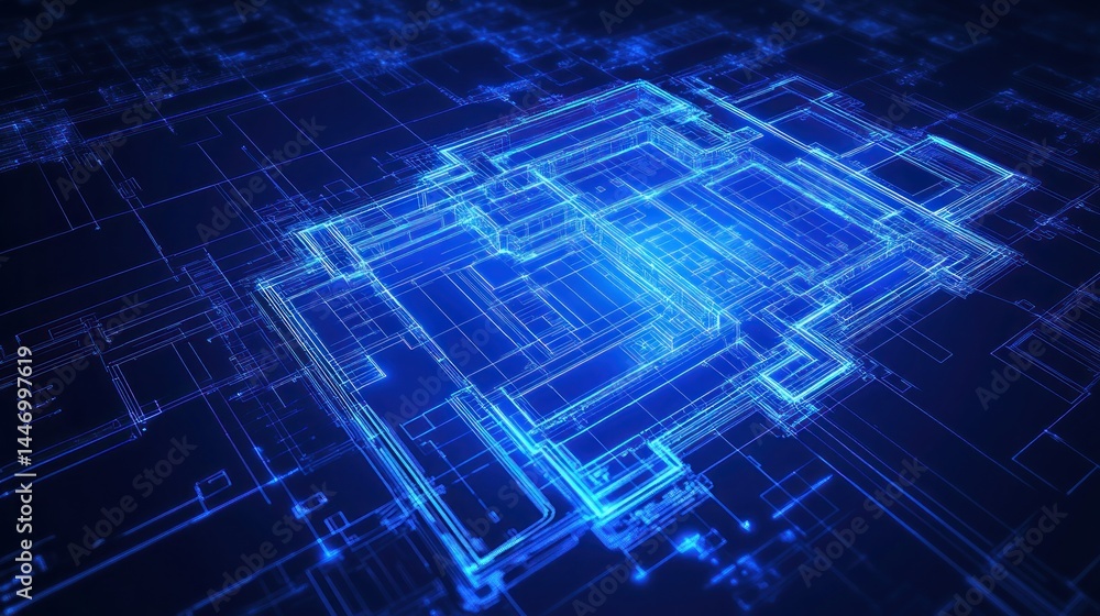 Abstract Digital Blueprint: Glowing Network Structure Abstract Digital Blueprint: Glowing Network Structure