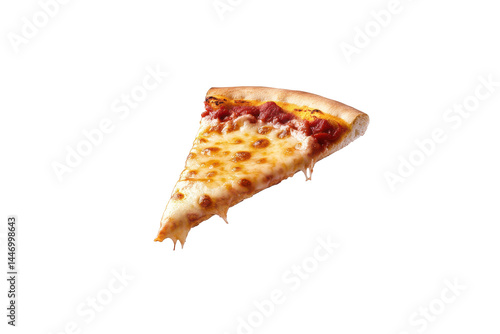 Delicious slice of pizza with melted cheese and tomato sauce on a black background