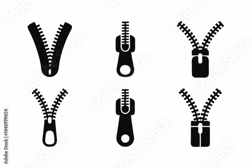 set of Zipper icon silhouette vector illustration