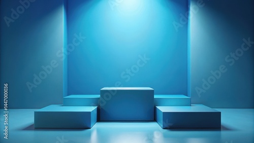Minimalist Blue Podiums on Empty Background  empty space  corporate event   empty space  corporate event  blue