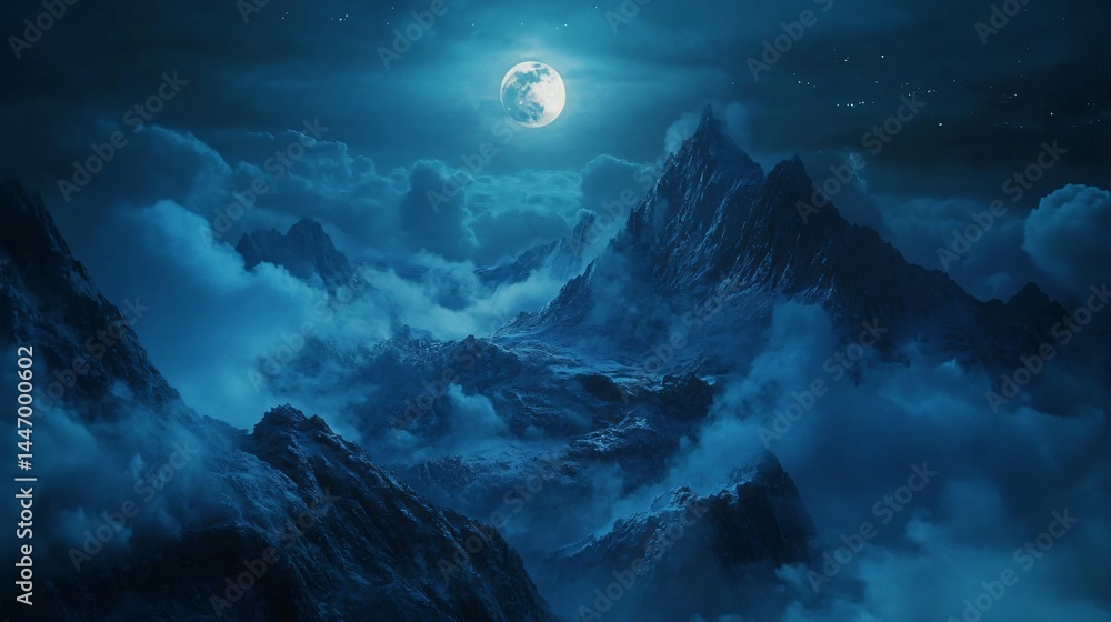 Fototapeta premium Majestic mountains shrouded in a mystical night sky.