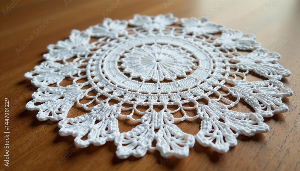 Obraz premium Intricate floral lace doily, delicate crochet work, home decor, bridal, napkin