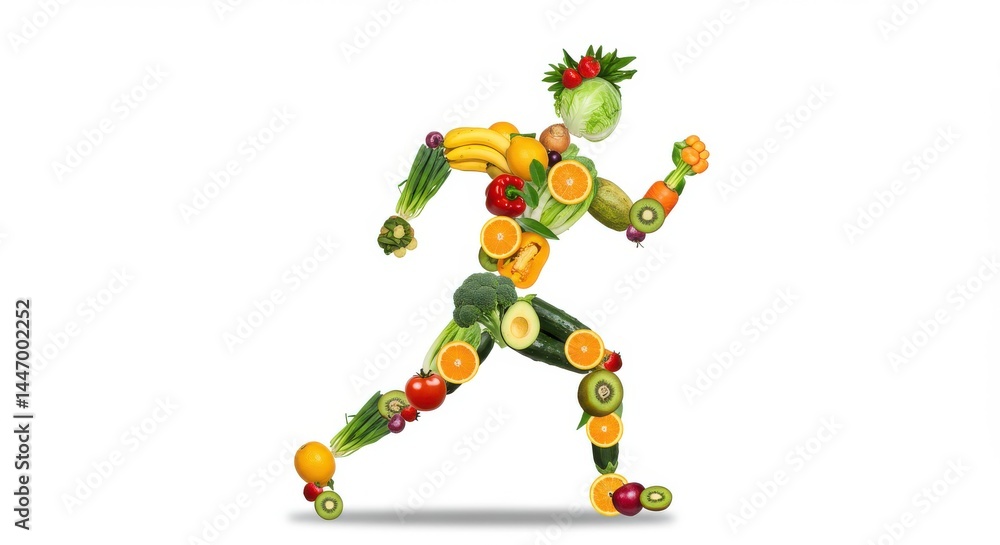 Running figure made of fruits isolated on white background Running figure made of fruits isolated on white background