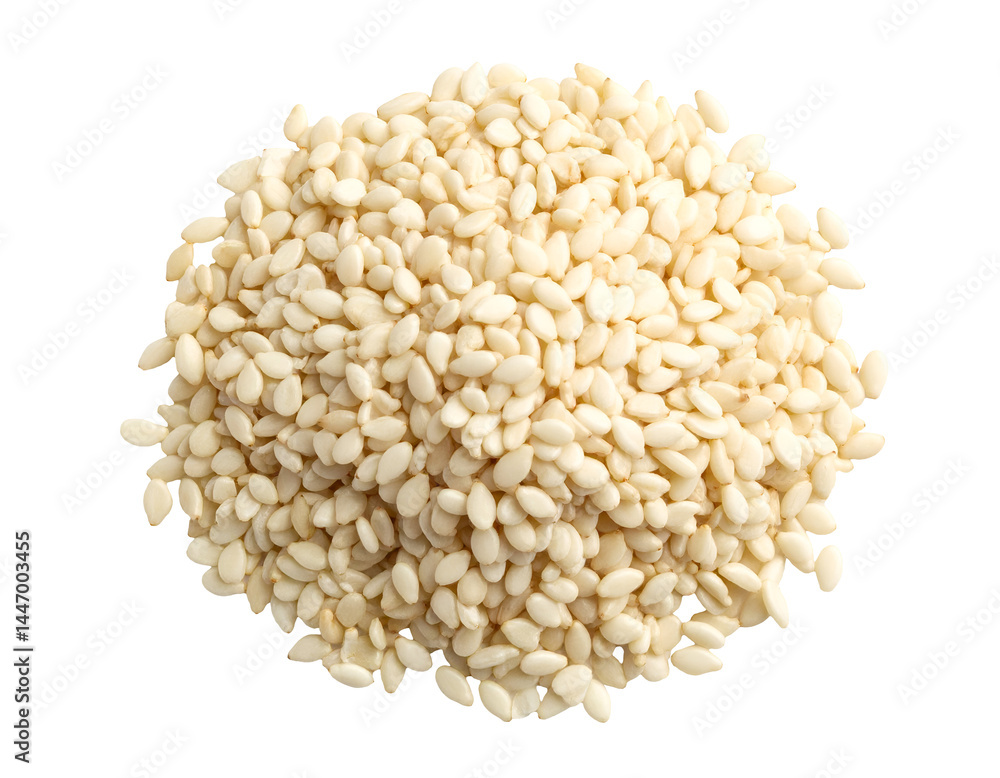 top view of raw white sesame seeds pile with natural grain texture on isolated background
top view of raw white sesame seeds pile with natural grain texture on isolated background