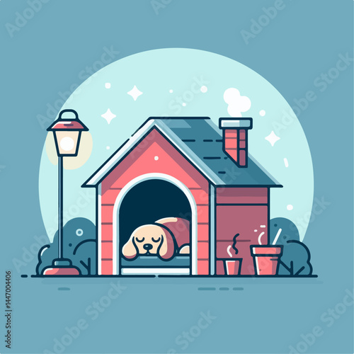 a dog sleeping in a cage illustration