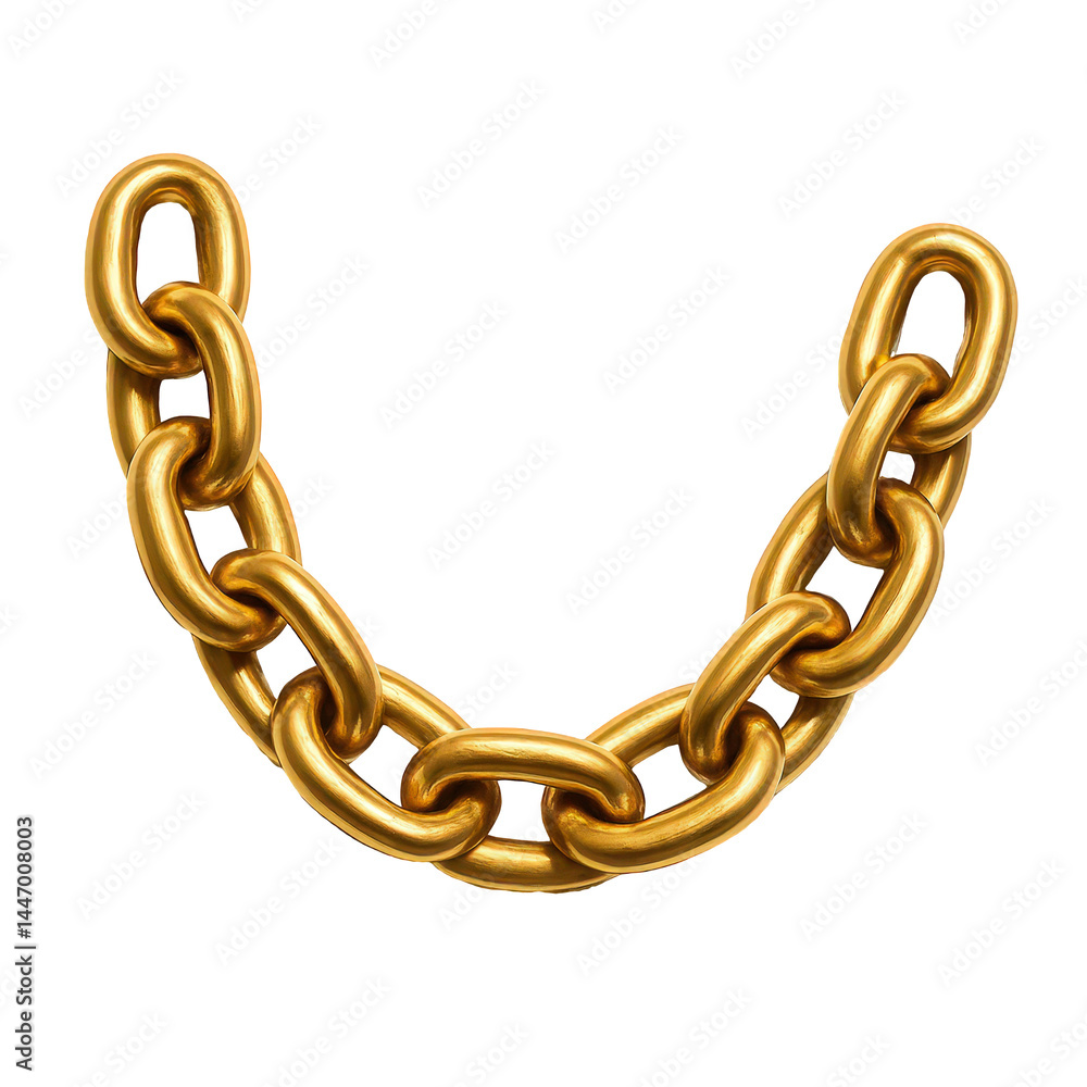 Obraz premium Close-up view of a brilliant shining gold chain with thick, interlocking links arranged in a gentle, elegant curve.