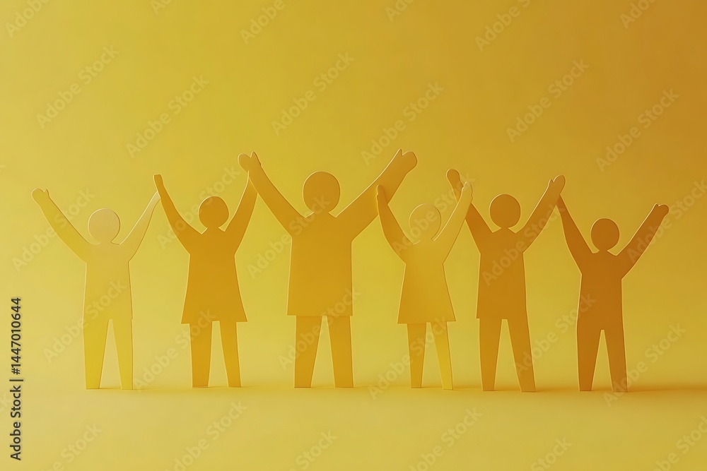 Uplifting Group of Paper Figures Celebrating Success Uplifting Group of Paper Figures Celebrating Success