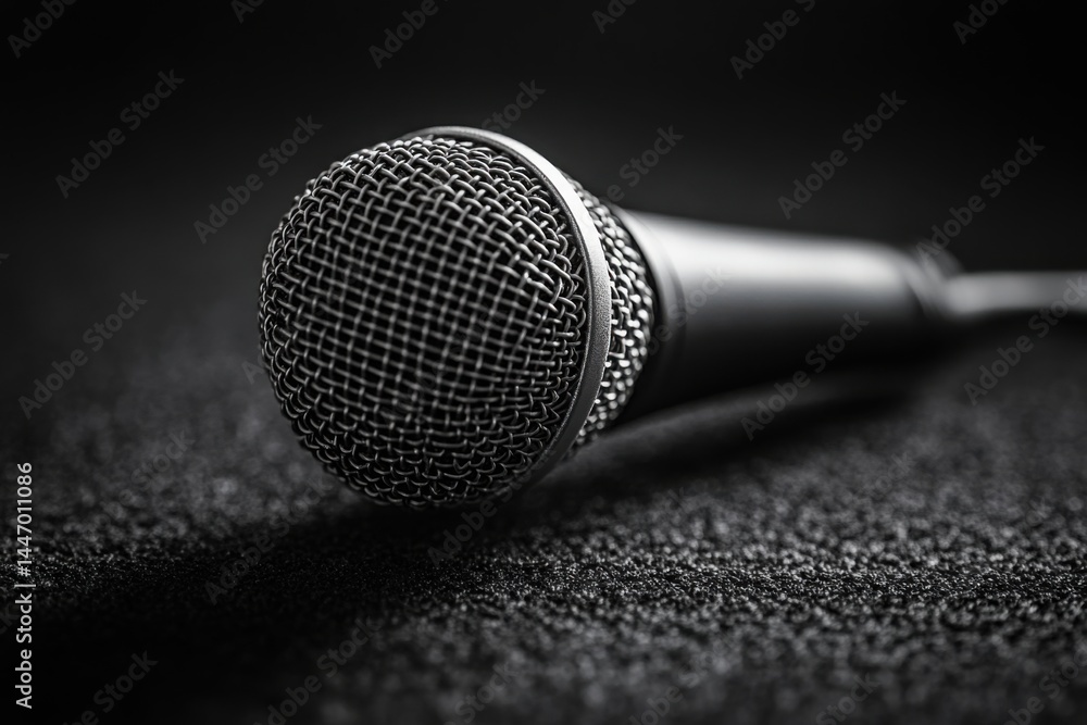 Obraz premium Microphone on a Textured Surface: Capturing Sound in Stillness Ready to Amplify Voices