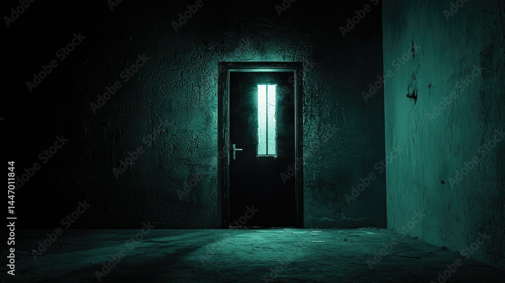A dark and foreboding doorway with bright light is visible A dark and foreboding doorway with bright light is visible