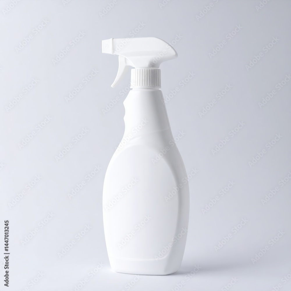 A sleek white spray bottle featuring a clear, empty plastic pump, perfect for dispensing liquids like cleaning solutions or personal care products. A sleek white spray bottle featuring a clear, empty plastic pump, perfect for dispensing liquids like cleaning solutions or personal care products.