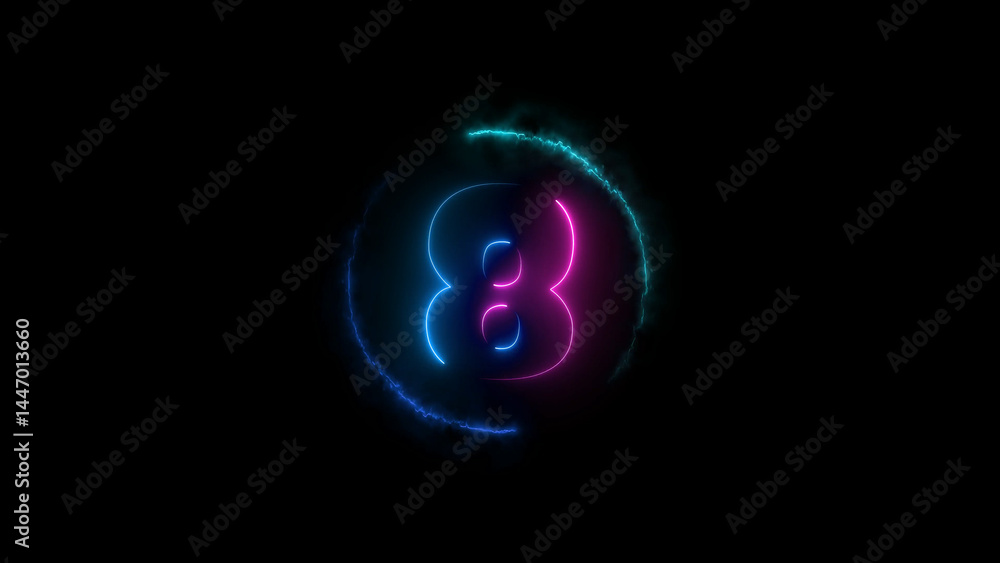Neon number eight illustration on black background. Neon number eight illustration on black background.