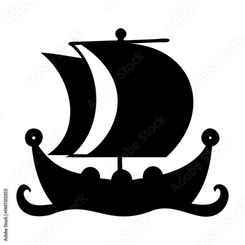 Viking longship sailing ship boat silhouette vector illustration for norse history and travel designs isolated on transparent background