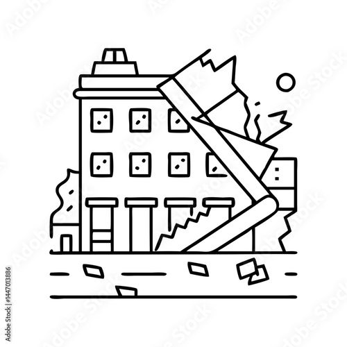 demolished building icon, demolished building line art - simple line art of demolished building, perfect for demolished building logos and icons