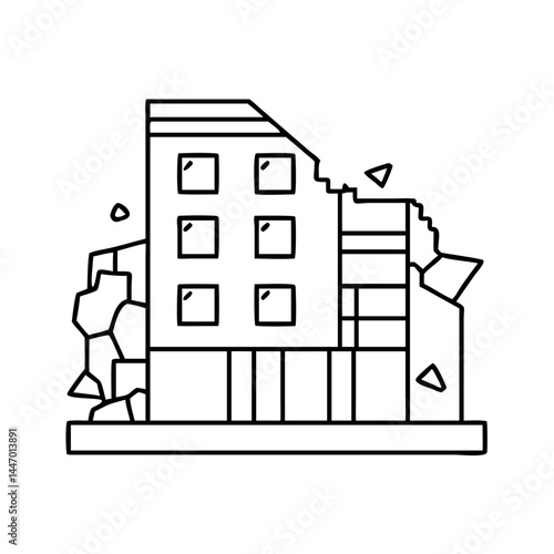 demolished building icon, demolished building line art - simple line art of demolished building, perfect for demolished building logos and icons