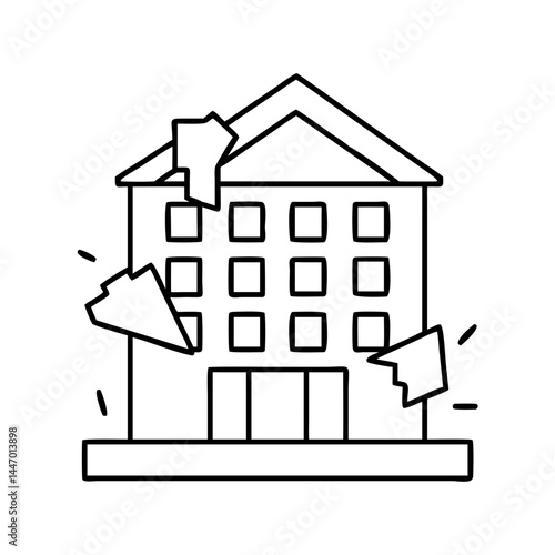 demolished building icon, demolished building line art - simple line art of demolished building, perfect for demolished building logos and icons