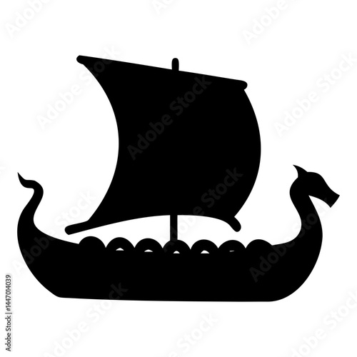 Viking longship silhouette illustration, norse ship vector, medieval boat clip art, ancient vessel icon image isolated on transparent background
