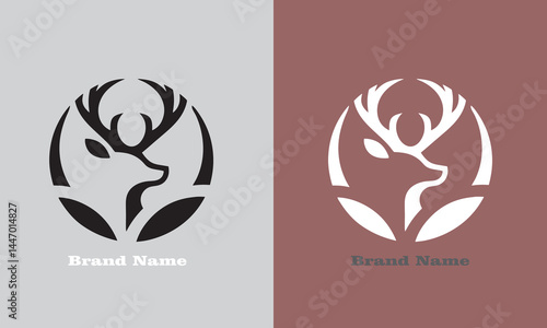 Modern deer logo design for premium branding, a modern, minimal logo featuring a stylized deer or stag head with elegant antlers, enclosed in a smooth, symmetrical oval.