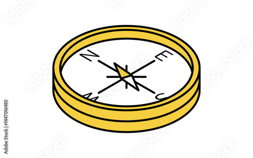Simple line drawing icon of a compass pointing north-northeast, isometric illustration