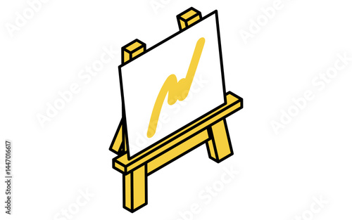 Simple line drawing icon of easel and campus, isometric illustration