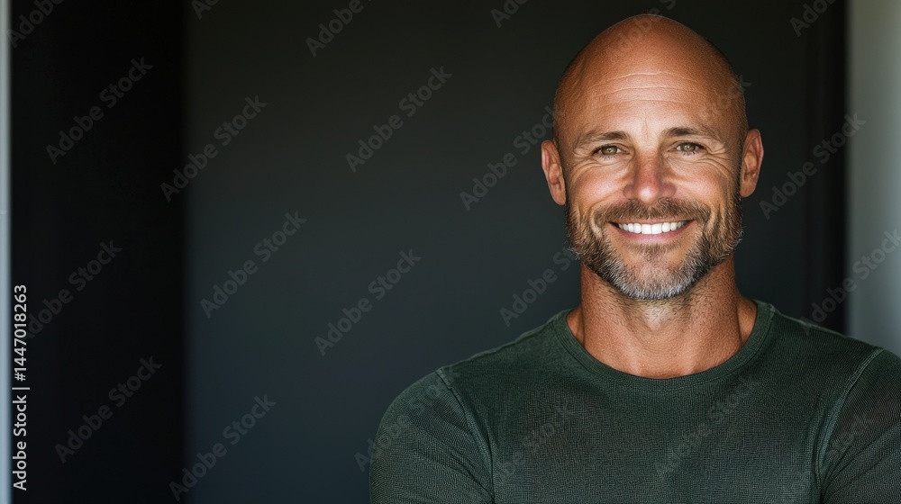 A smiling bald man with a beard looks at the camera