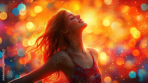 Radiant woman bathed in golden light