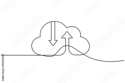 Cloud storage continuous one line drawing and minimalist style isolate outline vector icon