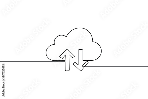 Cloud storage continuous one line drawing and minimalist style isolate outline vector icon