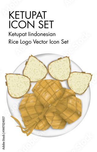 Ketupat indonesian rice logo vector Icon set