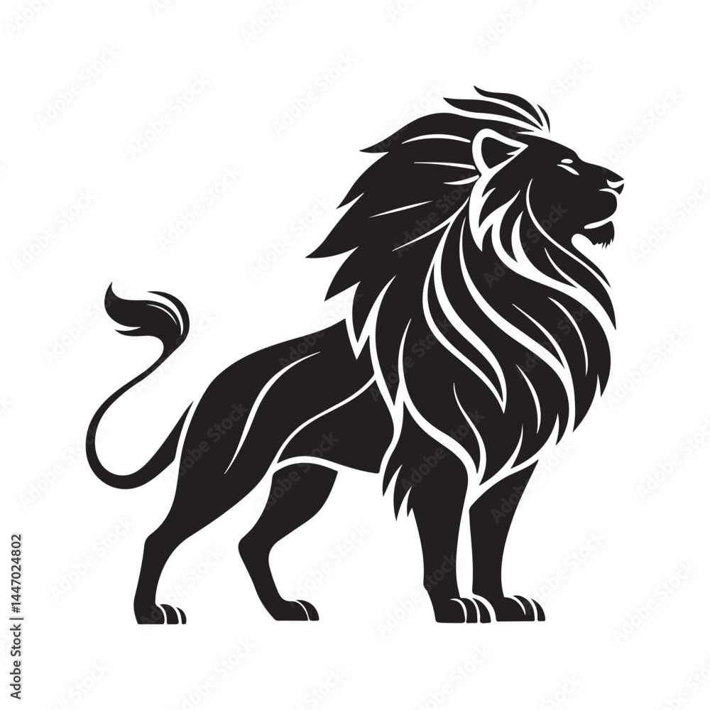 Fototapeta premium Silhouettes of black simpleLion on white background