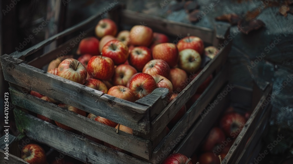 Rustic crate overflowing with ripe red apples Rustic crate overflowing with ripe red apples