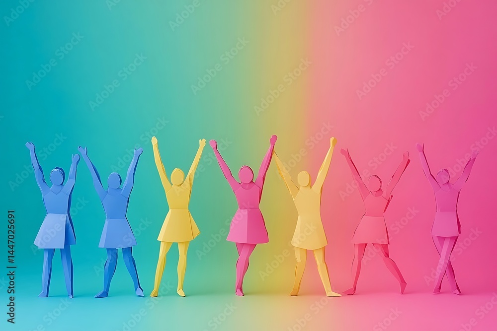 Fototapeta premium Vibrant Group Celebrating Success Raised Arms