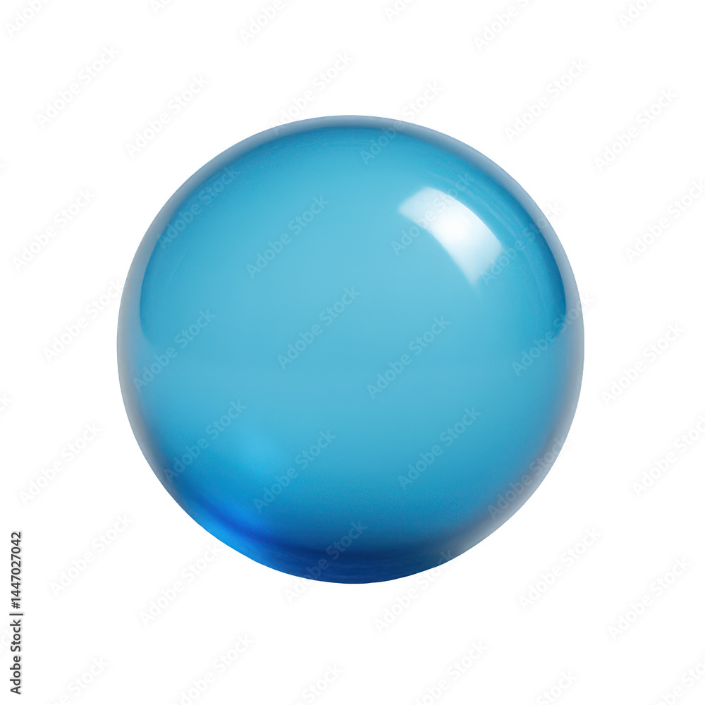 A polished blue sphere displays its smooth surface and translucent quality, catching light with bright highlights. A polished blue sphere displays its smooth surface and translucent quality, catching light with bright highlights.