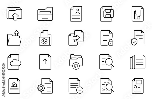 Document Management outline Icon Set. Editable Stroke. Pixel Perfect. For Mobile and Web. Contains such icons as Document, File, Communication, Resume, File Search.