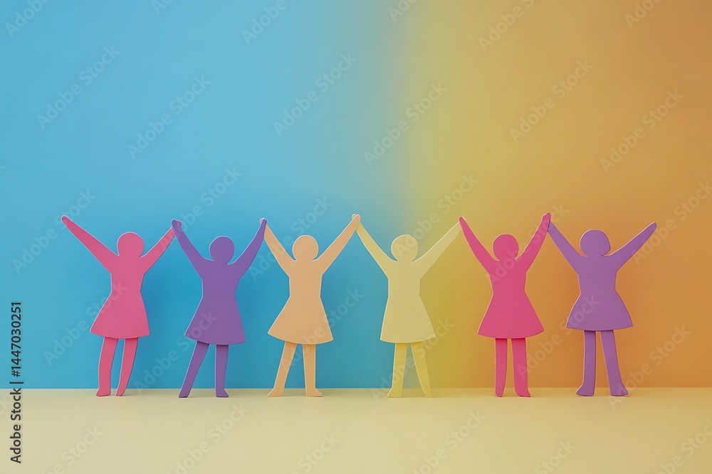 Fototapeta premium Vibrant Paper Women Celebrating Teamwork and Solidarity