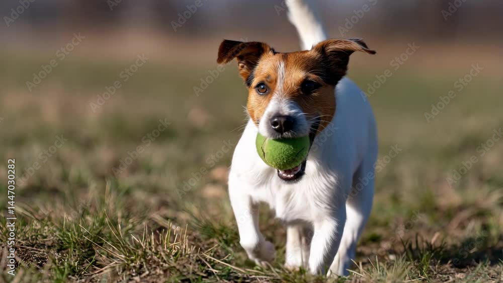 A joyful puppy running energetically with a green tennis ball in its mouth, showcasing the playful spirit and vigor of youth while enjoying outdoor activities. A joyful puppy running energetically with a green tennis ball in its mouth, showcasing the playful spirit and vigor of youth while enjoying outdoor activities.