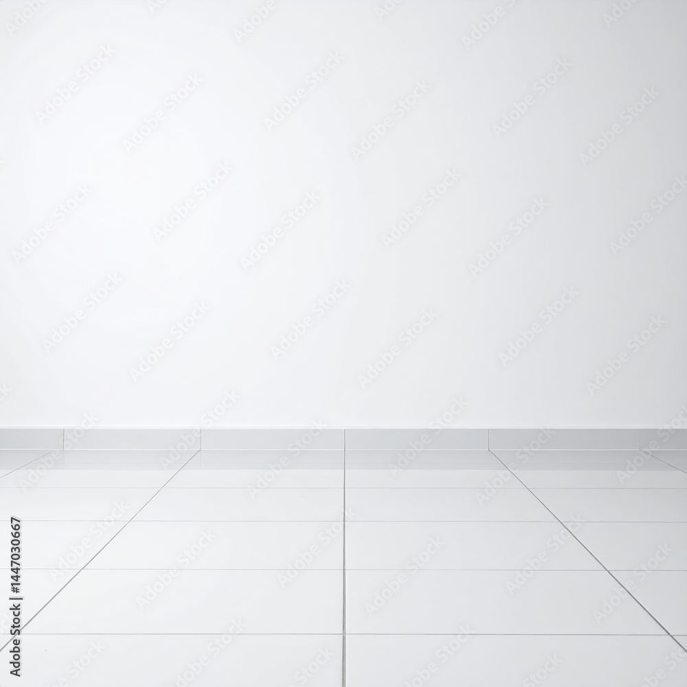 A pristine white tile floor gleams under soft lighting, complemented by a light gray wall that adds a modern touch to the serene, minimalist space. A pristine white tile floor gleams under soft lighting, complemented by a light gray wall that adds a modern touch to the serene, minimalist space.