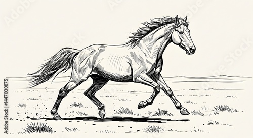 Galloping Horse in a Field Ranch Animal Stock Photo