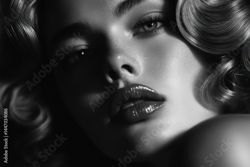 Close up black and white portrait woman
