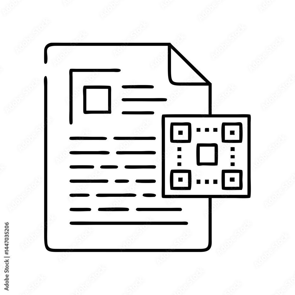 qr code on document icon, qr code on document line art - simple line art of qr code on document, perfect for qr code on document logos and icons qr code on document icon, qr code on document line art - simple line art of qr code on document, perfect for qr code on document logos and icons