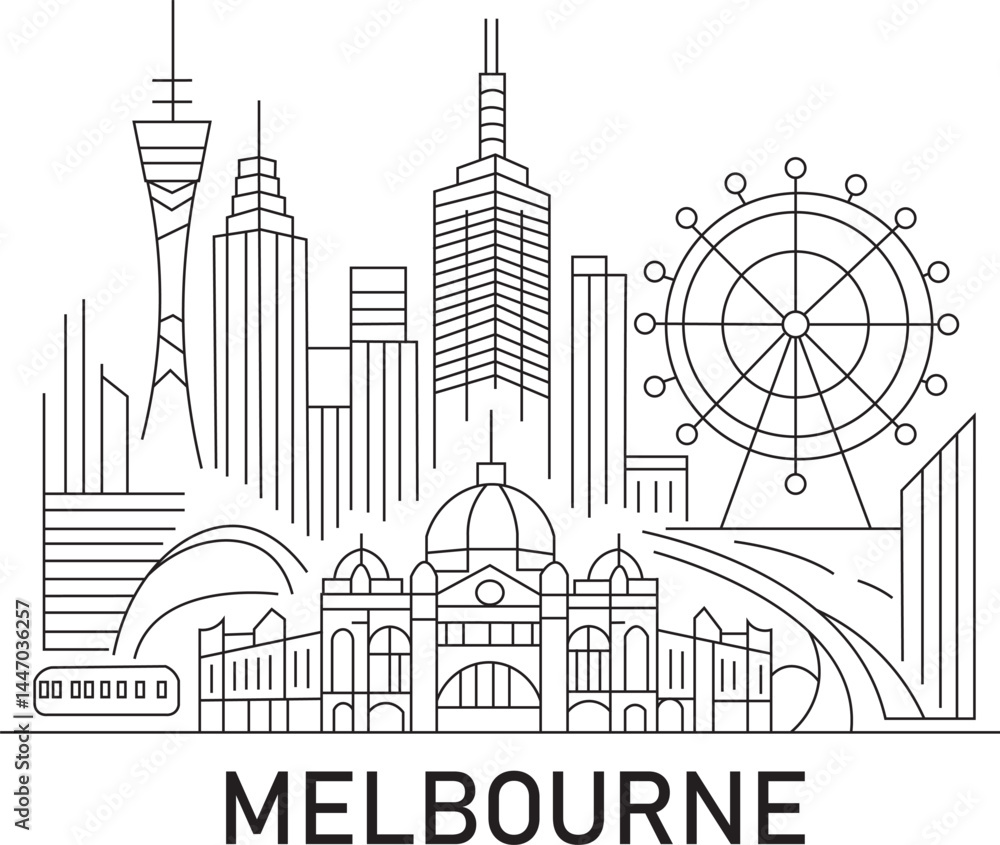 Fototapeta premium Melbourne City Line Draw Simple Minimalist