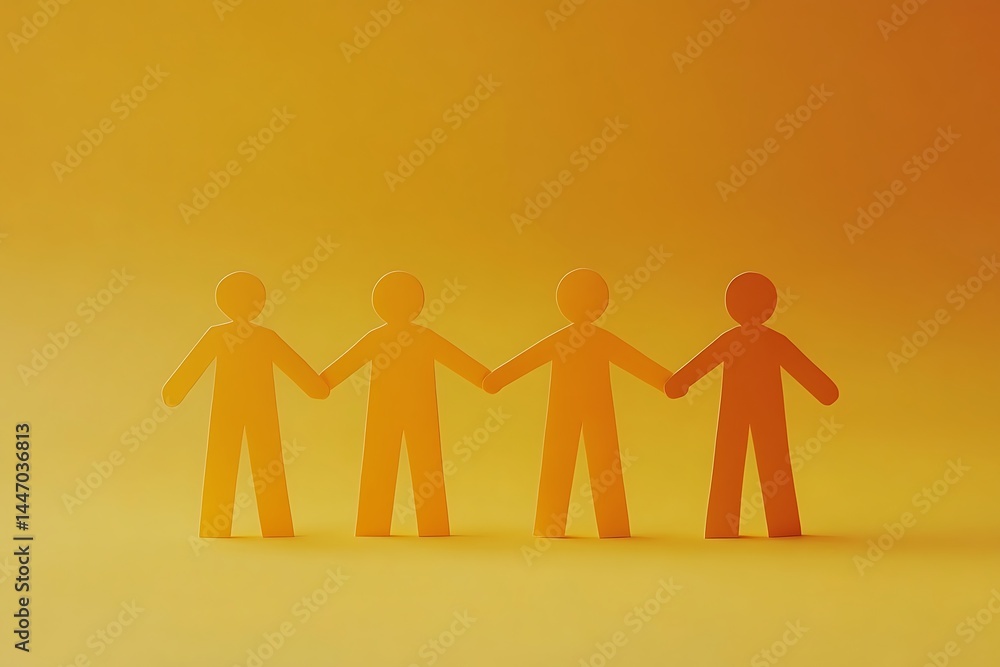 Warm Orange Paper Figures Holding Hands Teamwork and Collaboration Warm Orange Paper Figures Holding Hands Teamwork and Collaboration