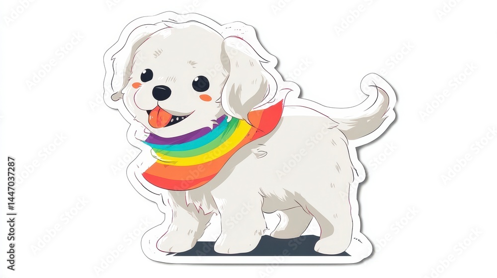 Fototapeta premium Cute Cartoon Dog with Rainbow Scarf